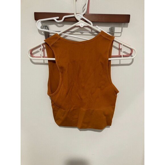 Out From Under Women's V-Neck Ribbed Crop Top, Burnt Orange, Large - Picture 2 of 3